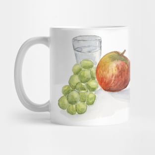 Red Apple, Green Grapes Painting Watercolor Glass of Water, Still life Painting, Art Kitchen Wall Art Mug